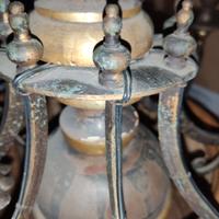 Lampadario antico in legno e metallo Anni 30