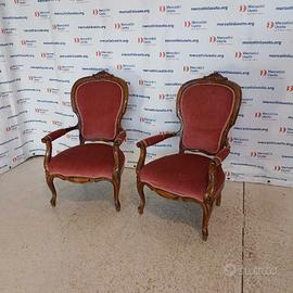 Coppia Poltroncine Vintage Legno e Velluto