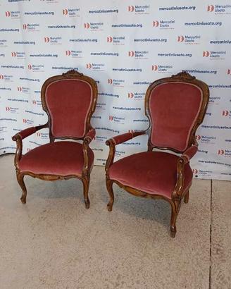 Coppia Poltroncine Vintage Legno e Velluto