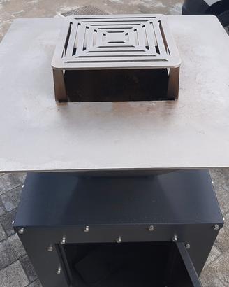 barbecue con griglia e piastra in acciaio inox