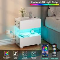 Comodino 2 cassetti  led 7 colori cameretta bianco