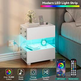 Comodino 2 cassetti  led 7 colori cameretta bianco