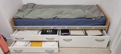 Letto singolo contenitore con cassetti e materasso