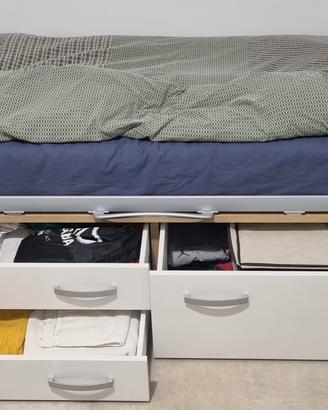 Letto singolo contenitore con cassetti e materasso