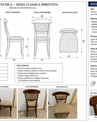 Sedia/e classica-noce massello-tessuto IGNIFUGO