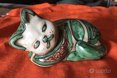 Gatto verde in ceramica Caltagirone Alessi