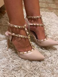 Décolleté Rockstud in pelle beige