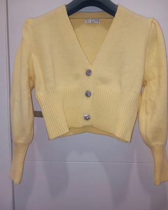 Cardigan corto giallo pastello con bottoni gioiell