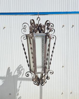 grande lanterna ferro battuto e vetro 80 cm
