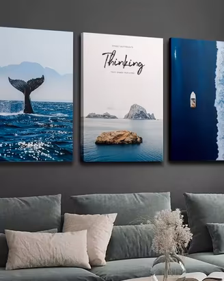 3 QUADRI Stampe Tele CANVAS Mare 60x80cm