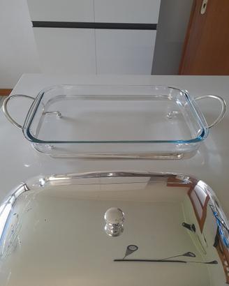 Pirofila in pirex con coperchio silver Plated