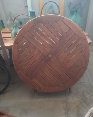 Tavolo da giardino rotondo e pieghevole in legno 
