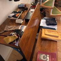 Banco scuola antico in legno e ghisa