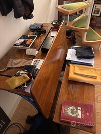 Banco scuola antico in legno e ghisa