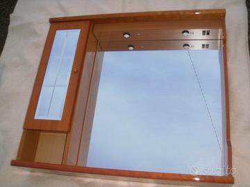 Pensile specchio luci+accessori bagno in legno