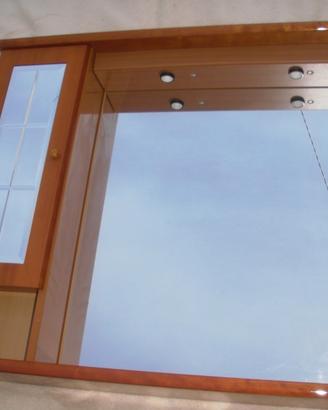Pensile specchio luci+accessori bagno in legno