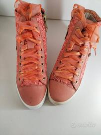 Scarpe alte rosa pesca con pizzo – NUOVE – n. 38