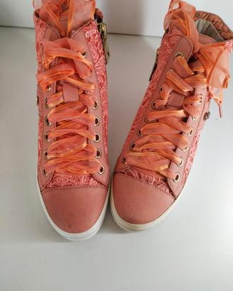 Scarpe alte rosa pesca con pizzo – NUOVE – n. 38