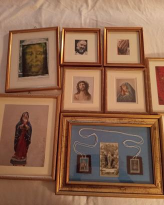 8 quadri sacri - cornici dorate - Padre Pio, ecc.