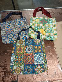 set borse di stoffa stile Caltagirone 