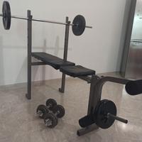 Panca + bilanciere + manubri completa di pesi