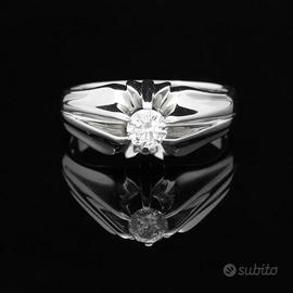 ANELLO SOLITARIO UOMO ORO BIANCO 18 BRILLANTE 0.35