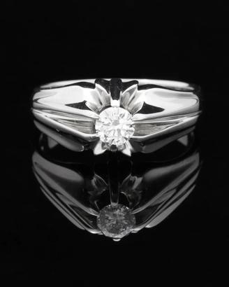 ANELLO SOLITARIO UOMO ORO BIANCO 18 BRILLANTE 0.35