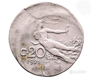 20 centesimi 1921 rarissimo tondello spostato