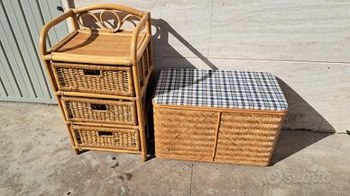 cassettiera e cesta in vimini e bambù