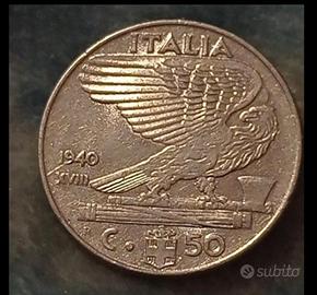 moneta da 50 centesimi Italia del 1940 