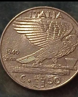 moneta da 50 centesimi Italia del 1940 