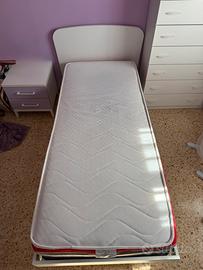 LETTO SINGOLO IN LEGNO BIANCO + MATERASSO
