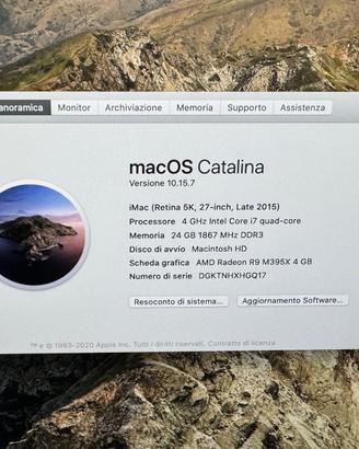 Apple Imac 27" late 2015 SSD 256Gb e 24Gb di RAM
