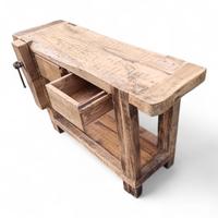 Banco da lavoro in rovere antico doppio cassetto