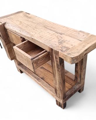 Banco da lavoro in rovere antico doppio cassetto