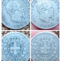 Argento Coppia Monete 1 Lira Stemma Regno d'Italia