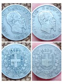 Argento Coppia Monete 1 Lira Stemma Regno d'Italia
