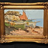 Dipinto olio masonite – Scena marina ‘70