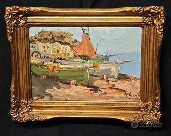 Dipinto olio masonite – Scena marina ‘70