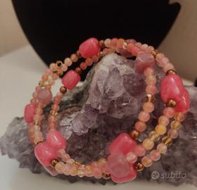 bracciale a molla con pietre rosa rodonite,quarzo