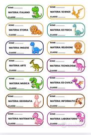 Etichette Scuola Dinosauri 14 Materie PDF