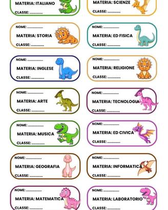 Etichette Scuola Dinosauri 14 Materie PDF