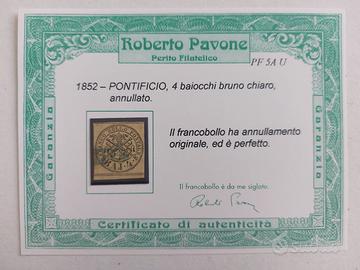 1852 - 4 baiocchi Stato Pontificio (certificato)