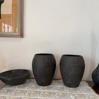 Set vasi etnici in terracotta nera 4 pz anni ‘70