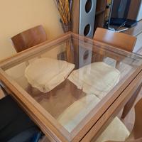 Tavolo 90x90 noce e cristallo