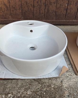 2 lavabi tondi d'appoggio+mensola laminato