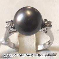 ANELLO ORO 18 kt. DIAMANTI E PERLA TAHITI 9,11
