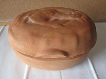 Pentola cuocipollo in terracotta vintage gallina