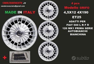 Cerchi grifo bianco 4,5x 12 4x190 fiat 500 l f r