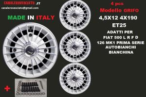 Cerchi grifo bianco 4,5x 12 4x190 fiat 500 l f r